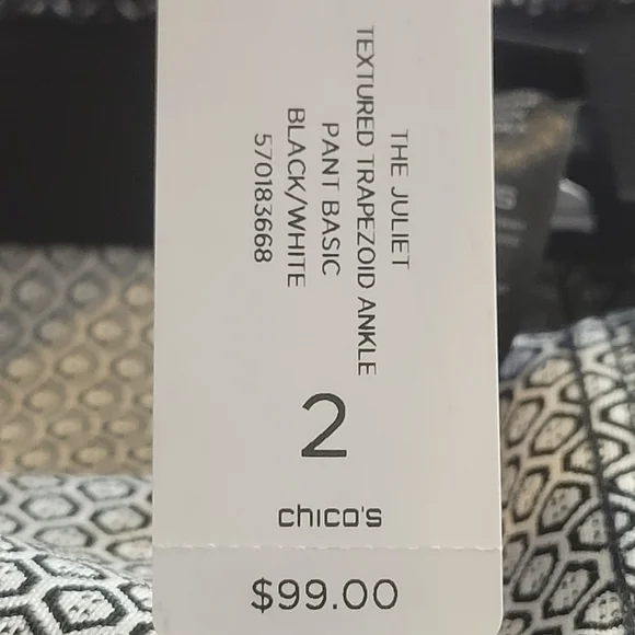 Chico's So Slimming Brigitte Black & White  Textured Trapezoid Ankle Pants - Picture 7 of 10